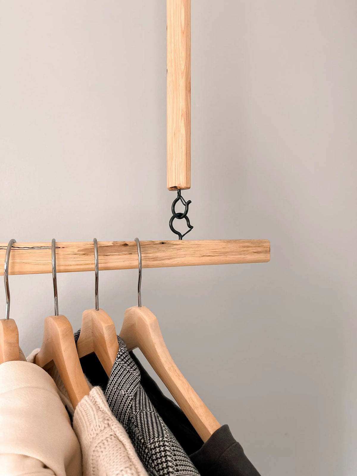 Ceiling Mounted Garment Rack Ceiling Mounted Clothes Rack – Oak Hanging Organizer for Closet