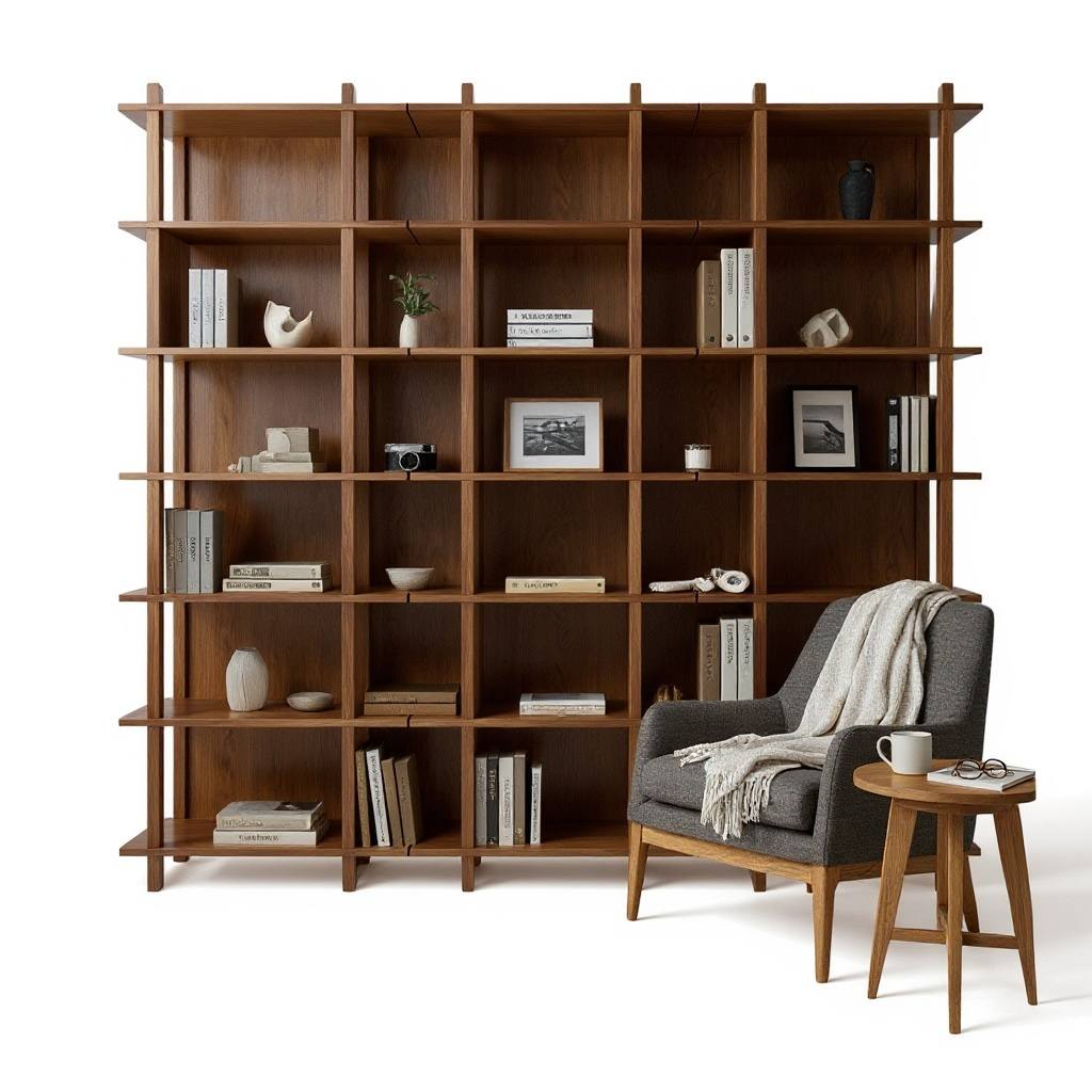 Solid Oak Modular Bookshelf – Modern Wooden Storage Shelf for Living Room