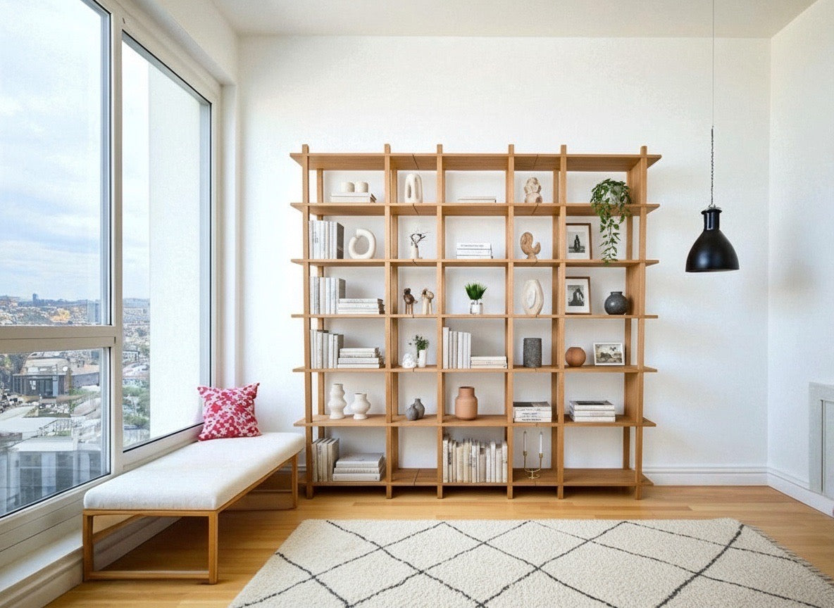Solid Oak Modular Bookshelf – Modern Wooden Storage Shelf for Living Room