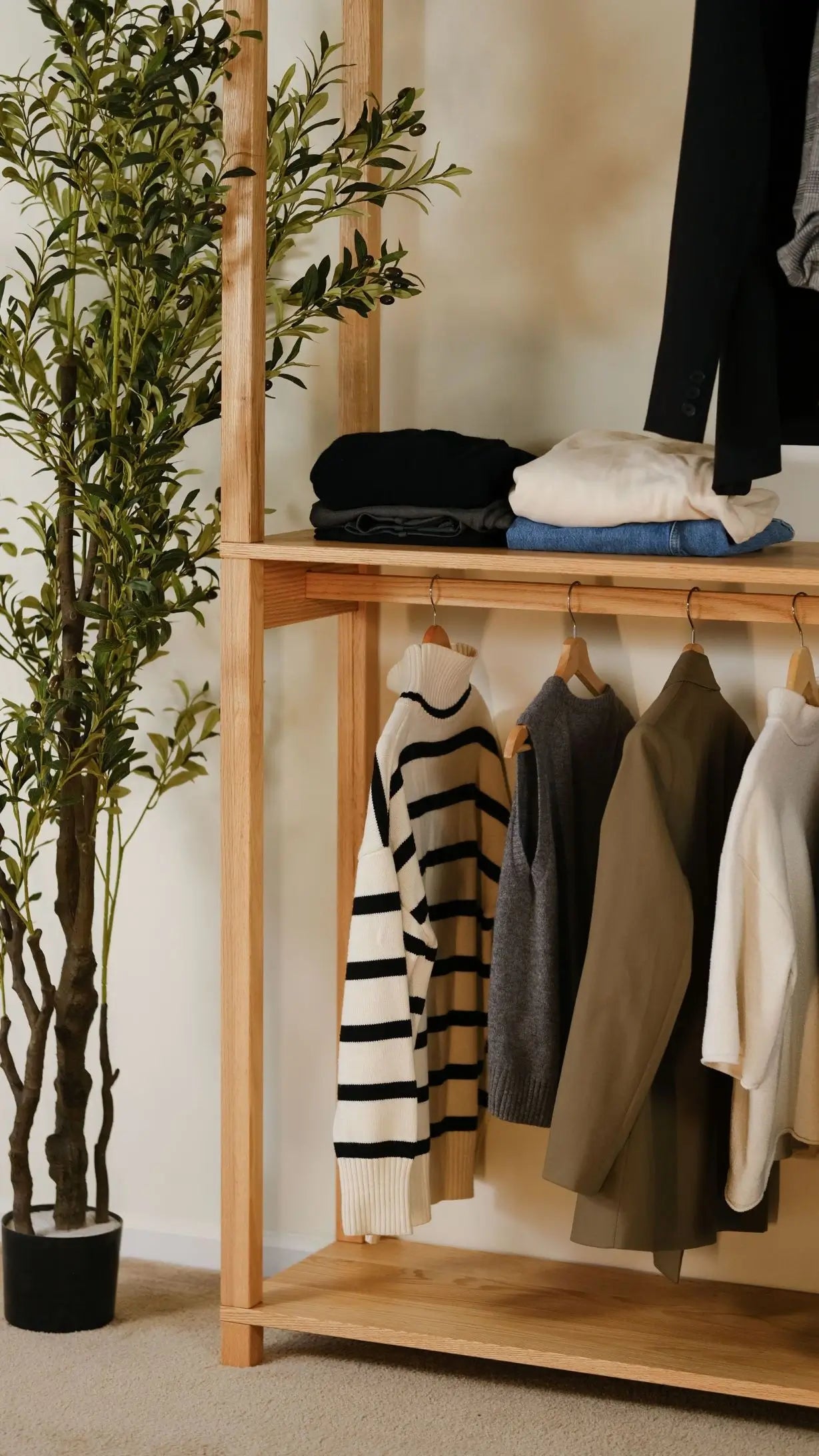 Minimalist two – tier oak wood clothing rack