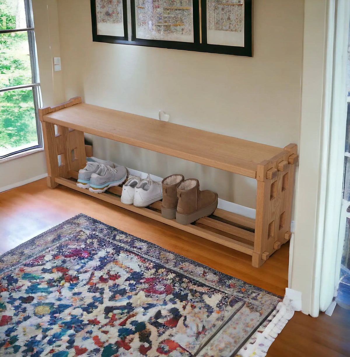 Natural Oak | Solid oak entryway bench with minimalist design for hallway or mudroom