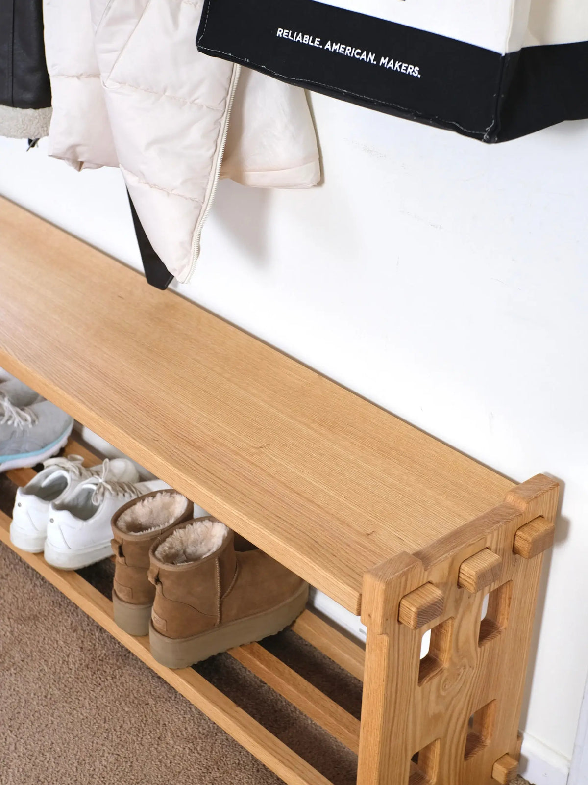 Natural Oak | Minimalist oak wood entryway bench for modern and rustic interiors