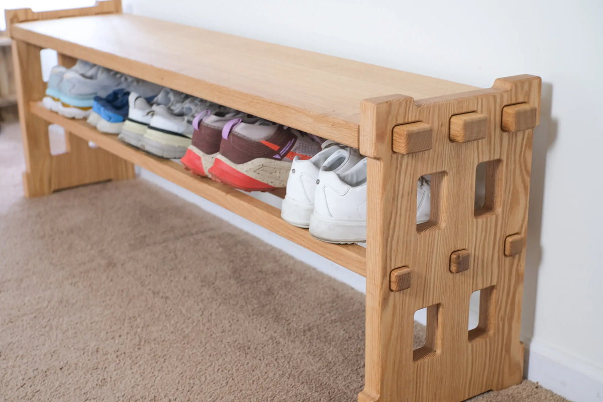 Natural Oak | Handmade natural oak bench with lower shoe shelf – durable solid wood