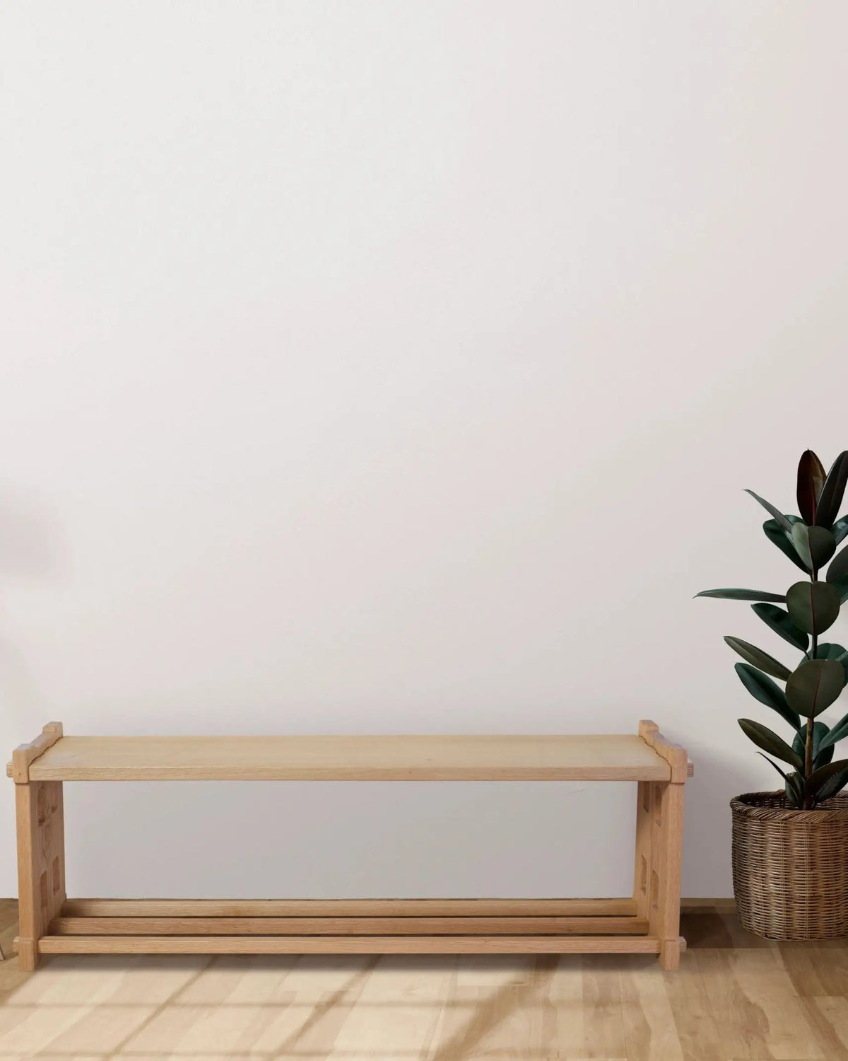 Natural Oak | Natural oak entryway bench with shoe rack – handcrafted solid wood seating