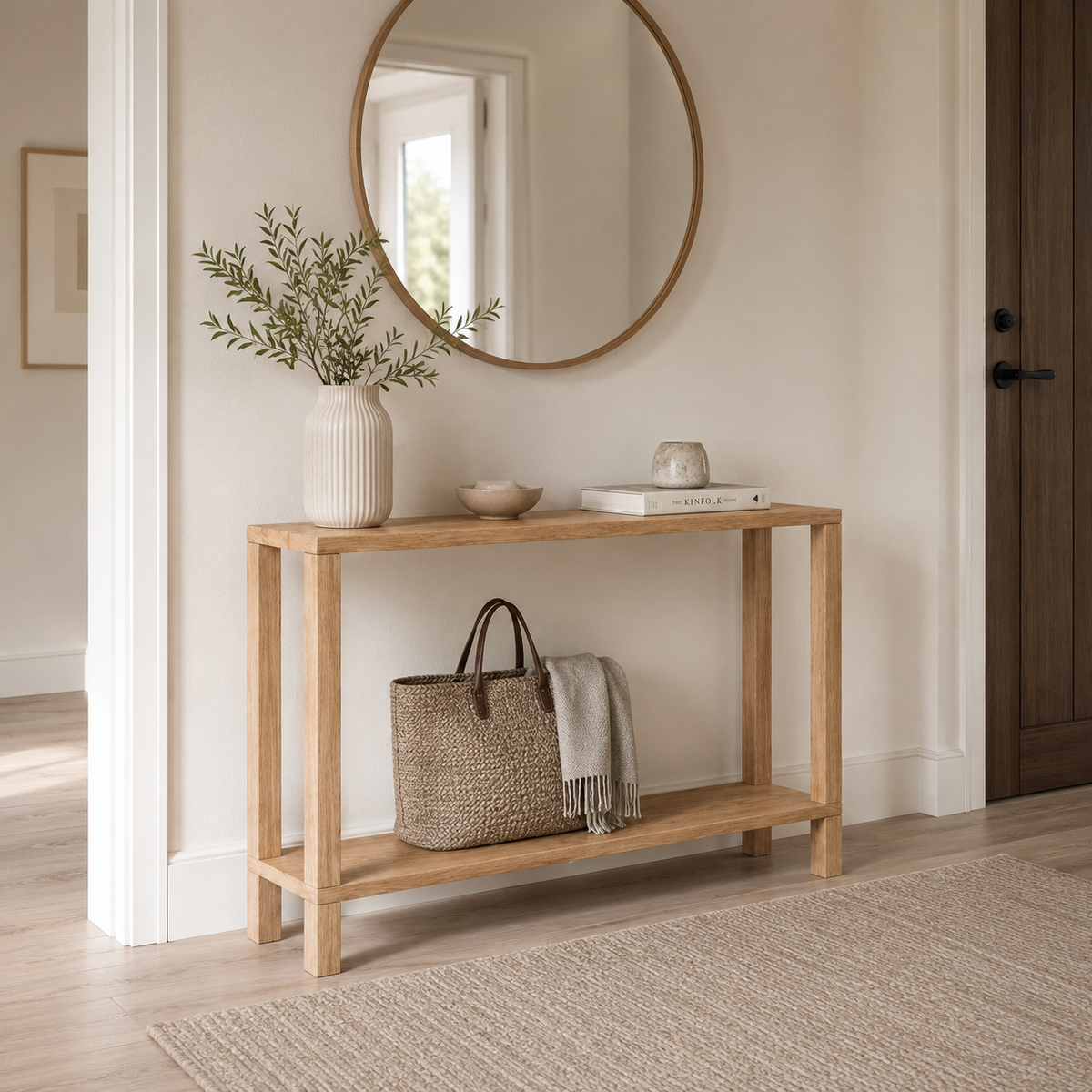 Natural | Solid wood console table in natural finish, view 6
