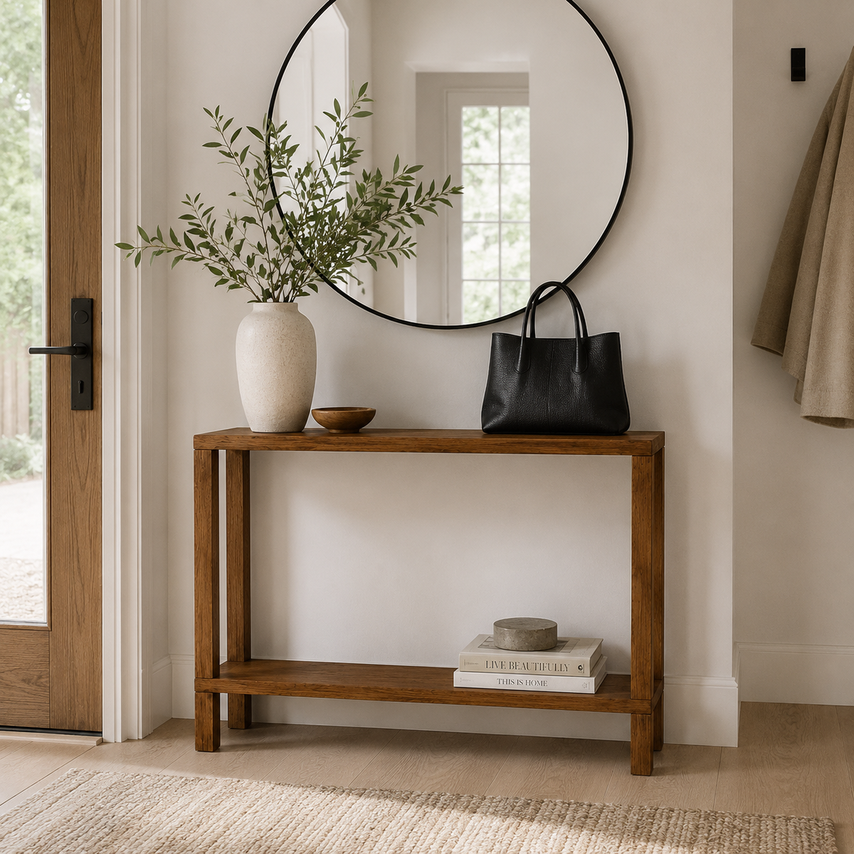 Brown | Solid wood console table in brown finish, view 6