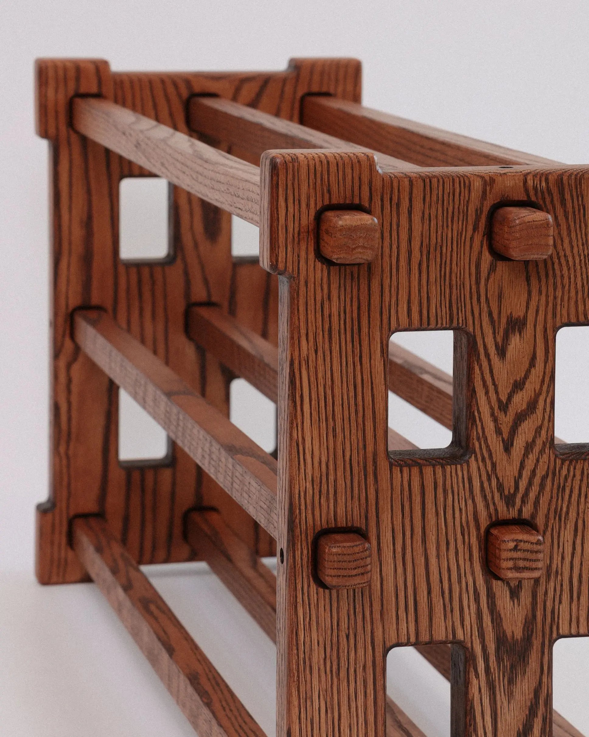 Wooden lattice structure on a white background