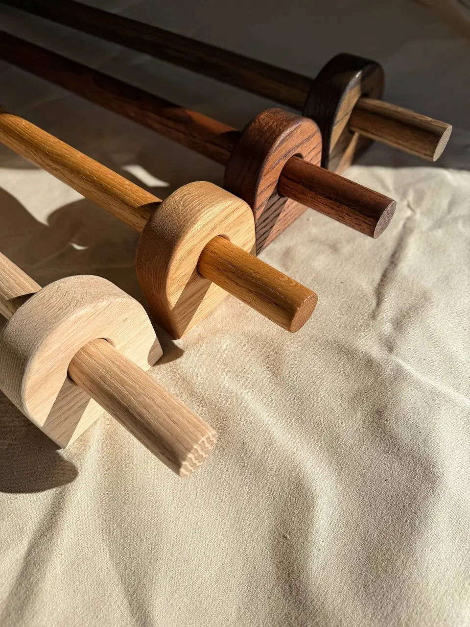 Solid Oak Curtain Rod – Round Brackets, Custom Length Window Hardware