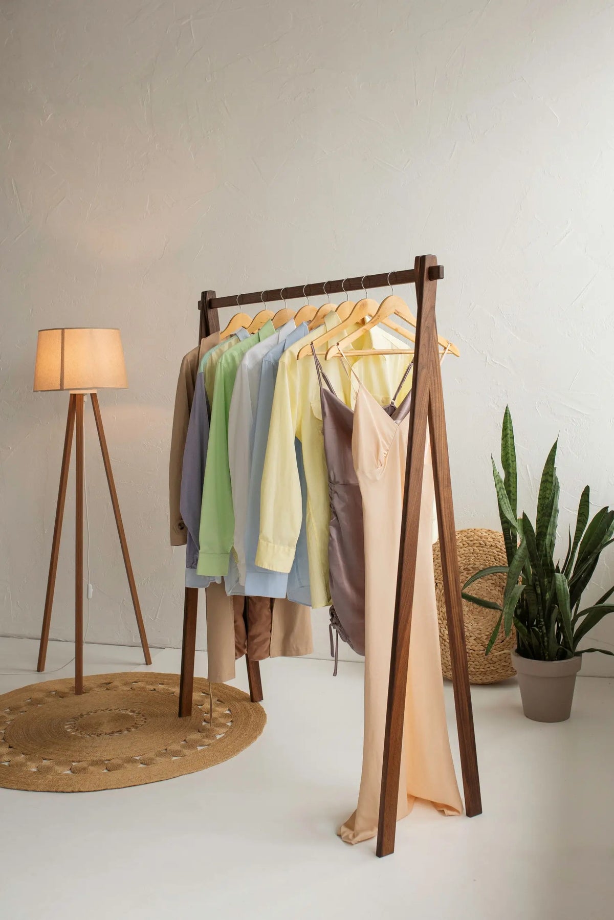 Walnut Clothes Rack Walnut Clothing Rack – Wooden Garment Stand, Tool-Free Assembly