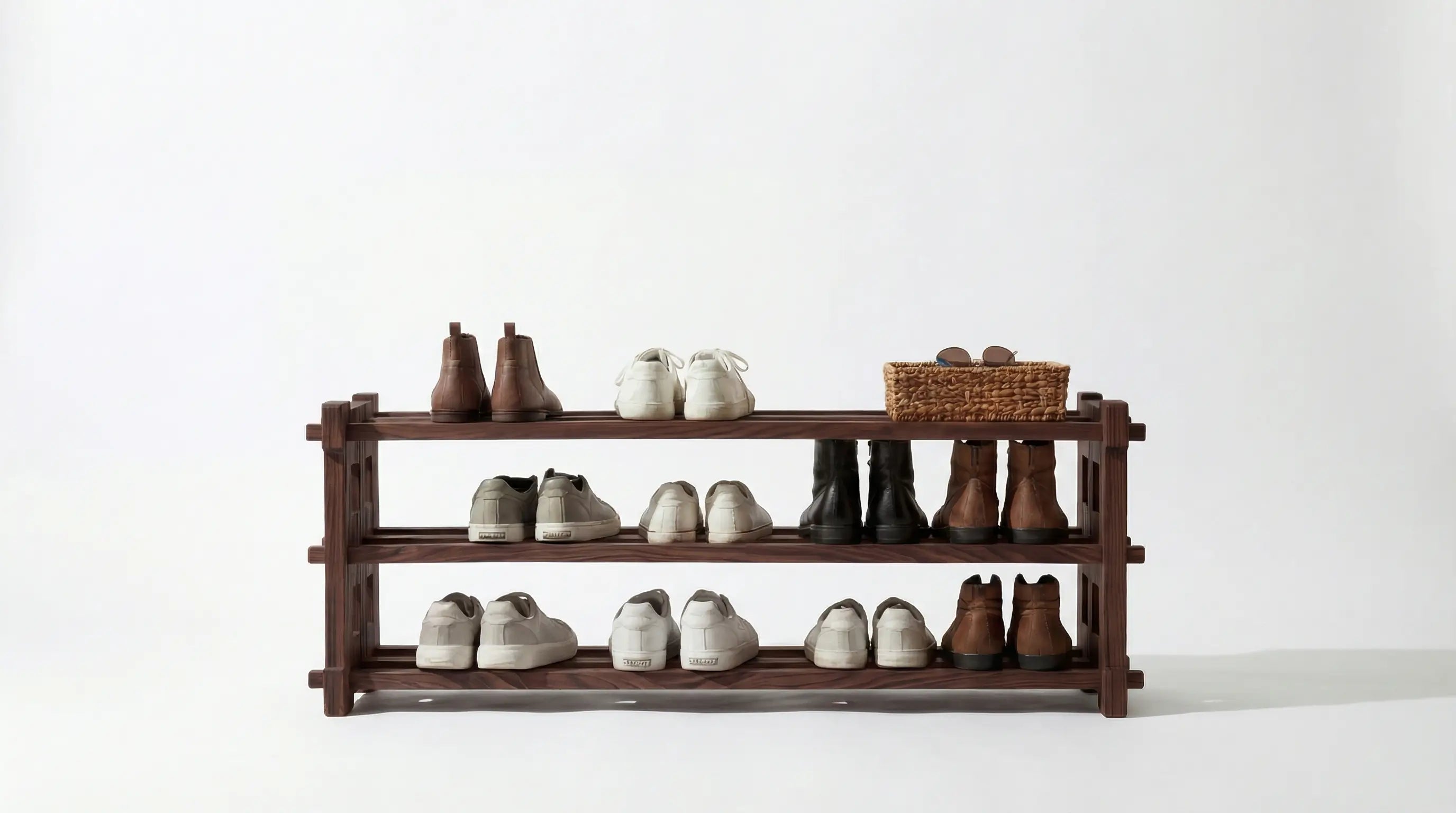 Walnut Shoe Rack – Premium Wood Entryway Organizer, Handcrafted